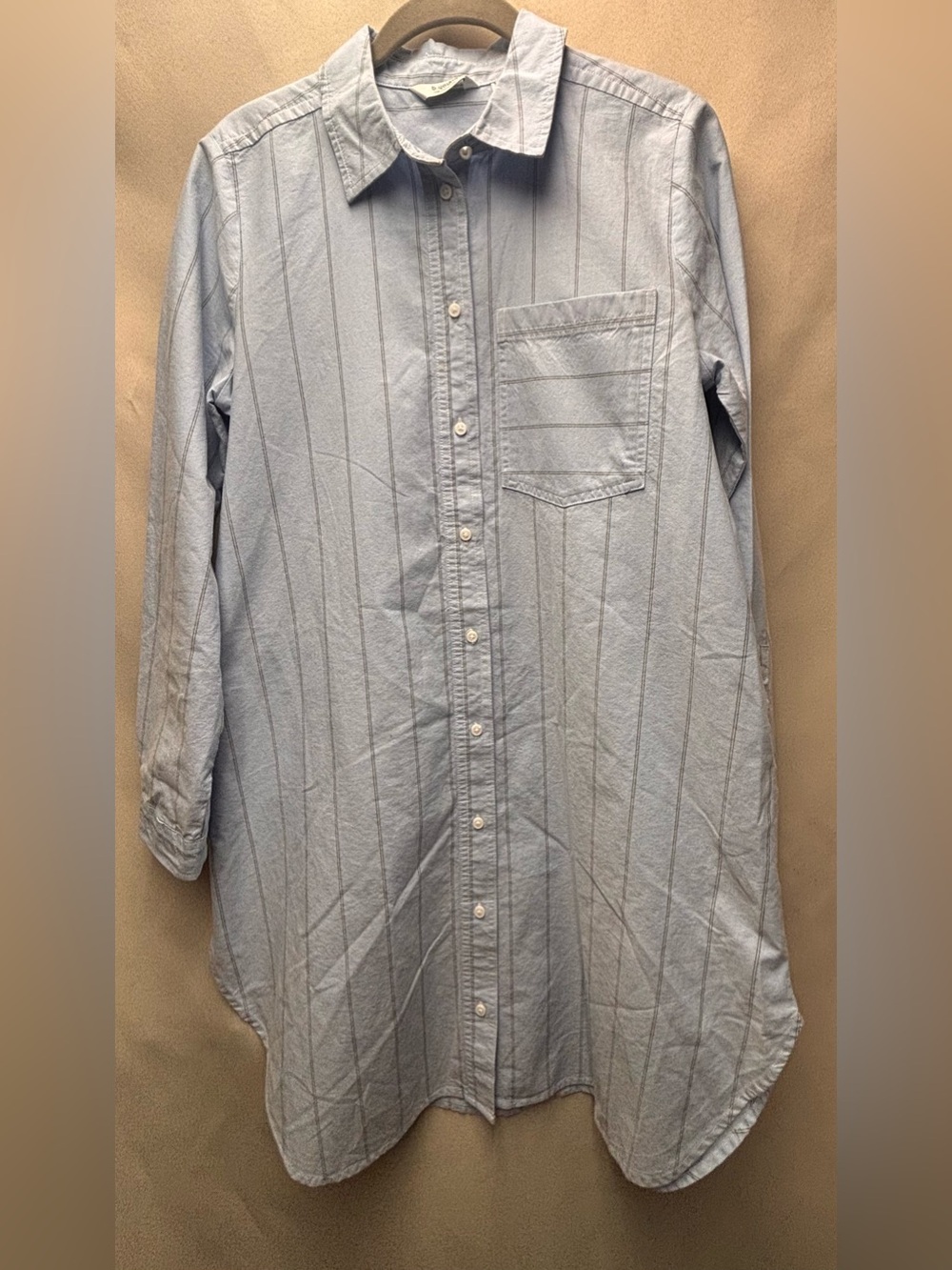 b.young light blue striped long sleeve shirt dress, size 34